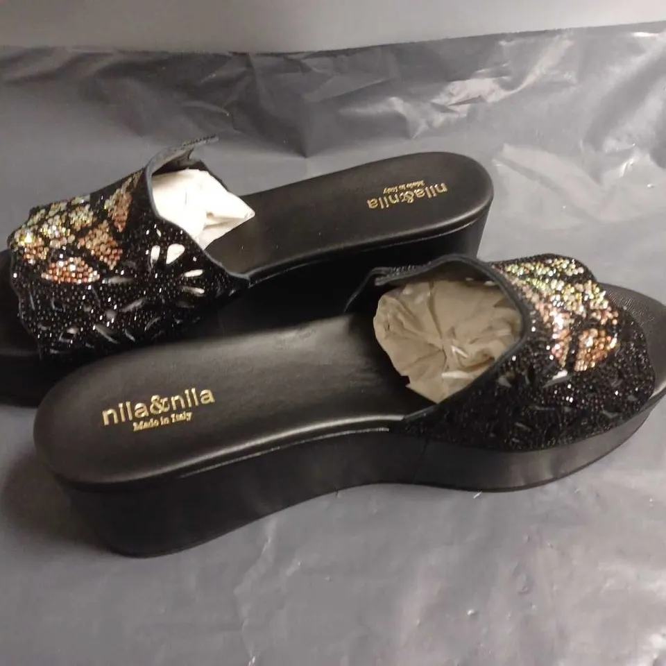 PAIR OF NILA & NILA OPEN TOE SEQUIN SHOES - 42