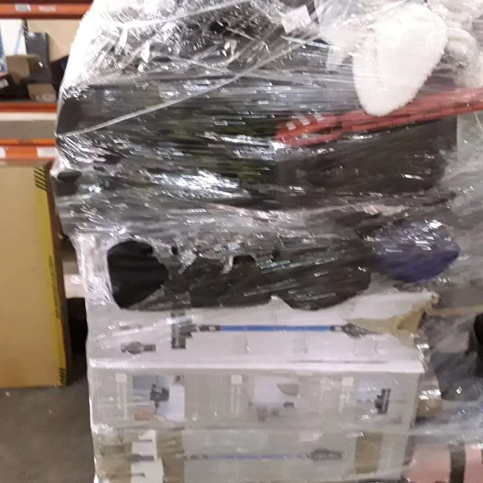 PALLET OF ASSORTED HOUSEHOLD GOODS AND PRODUCTS TO INCLUDES:SUITCASES,VACUUM CLEANER,BIN BAGS,GARDEN PILLOWS