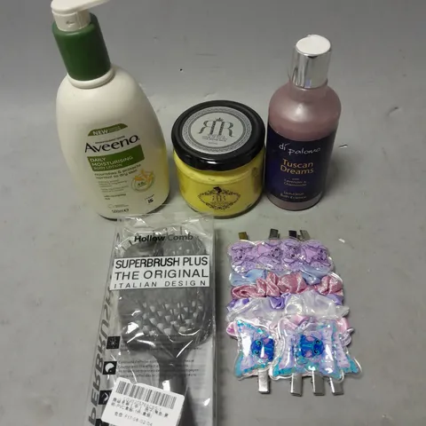 APPROXIMATELY 20 ASSORTED HEALTH & BEAUTY ITEMS TO INCLUDE - AVEENO MOISTURISING LOTION, DR PALOMO BATH ESSENCE AND STITCH HAIRCLIPS