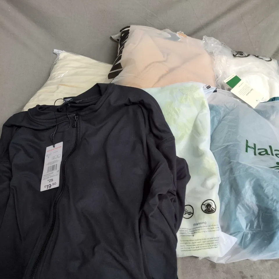 BOX OF APPROXIMATELY 20 ASSORTED CLOTHING ITEMS TO INCLUDE DRESS, JACKET, SOCKS, ETC