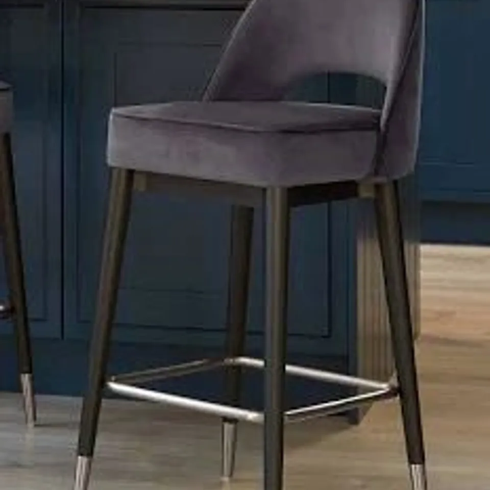 BOXED DANETTI CLOVER DARK GREY VELVET BAR STOOL