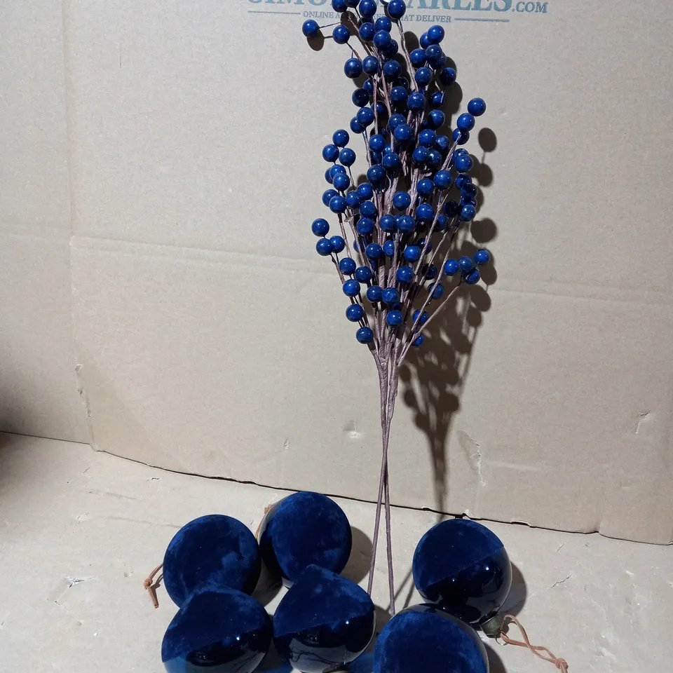 GLASS NAVY TREE BAUBLES AND TREE 