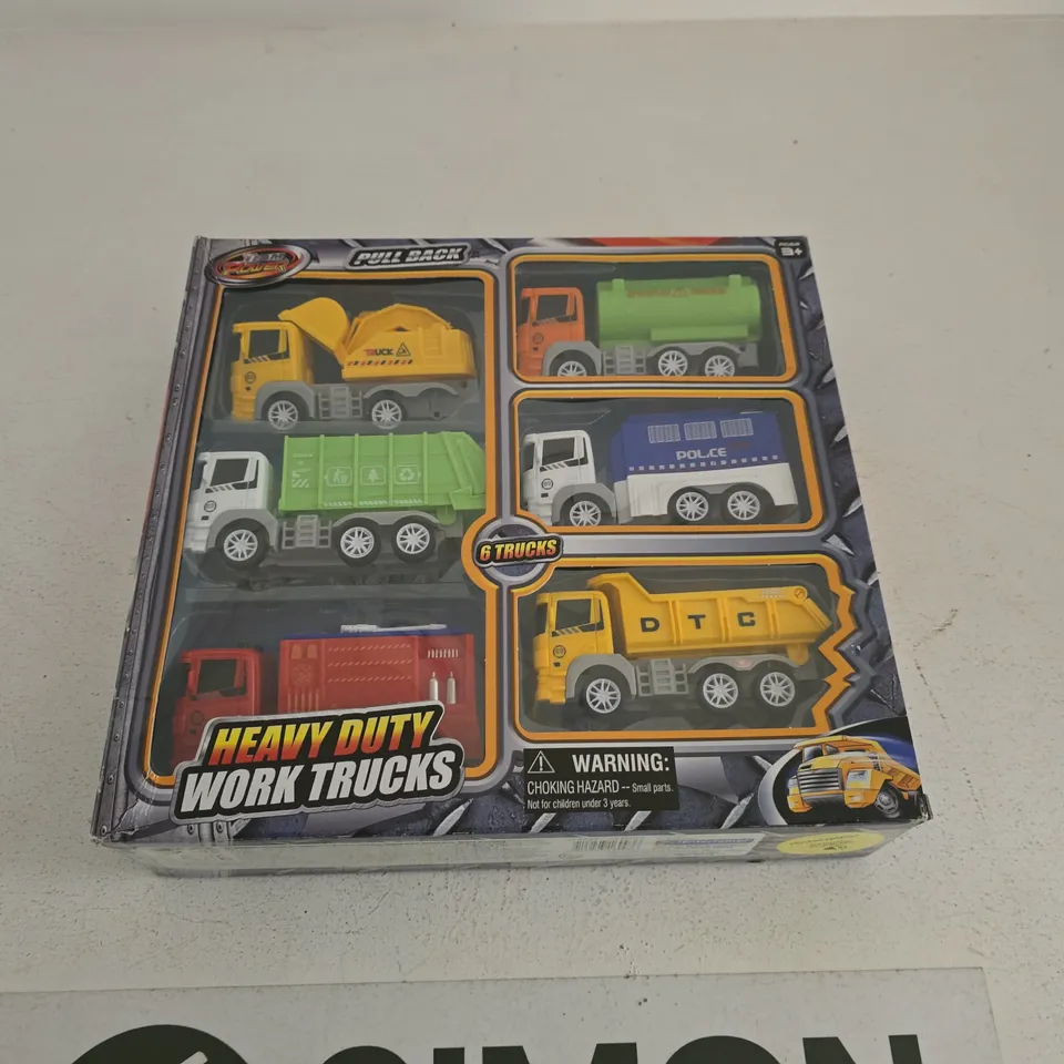 HEAVY DUTY WORK TRUCKS 6-PACK – BOXED PULL-BACK TOY TRUCKS