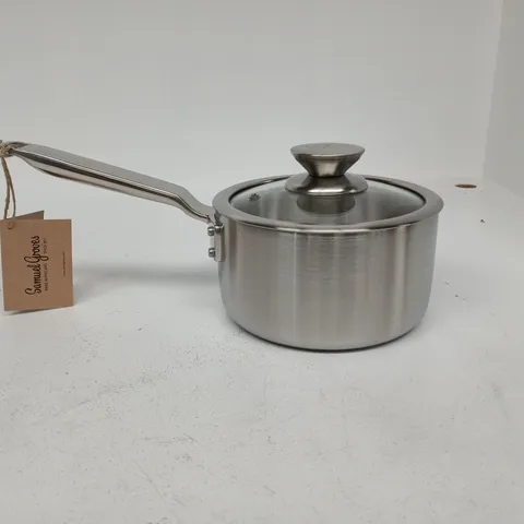 SAMUEL GROVES CELSIUS 16CM STAINLESS STEEL SAUCEPAN AND GLASS LID BOXED