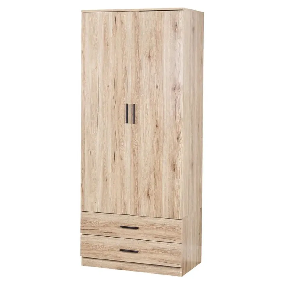 BOXED TALL 2 DOOR WARDROBE WITH 2 DRAWERS OAK (BOX 1 OF 2 ONLY)