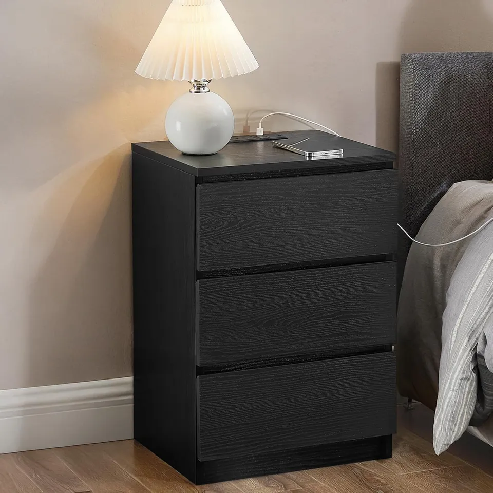 BOXED VASAGLE KAILYN COLLECTION - BEDSIDE TABLE WITH POWER STRIP