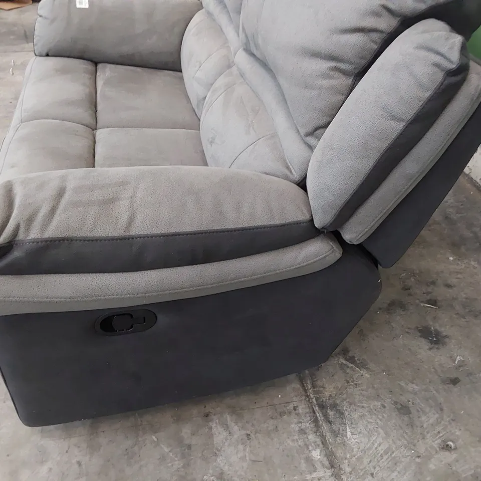 DESIGNER MANUAL RECLINING TWO SEATER SOFA TWO TONE GREY LEATHER 