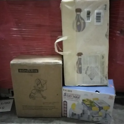 PALLET OF ASSORTED PRODUCTS AND HOUSEHOLD GOODS TO INCLUDE;BABY PRAM,FOLDABLE BABY MATT,STUDY TABLE FOR KIDS