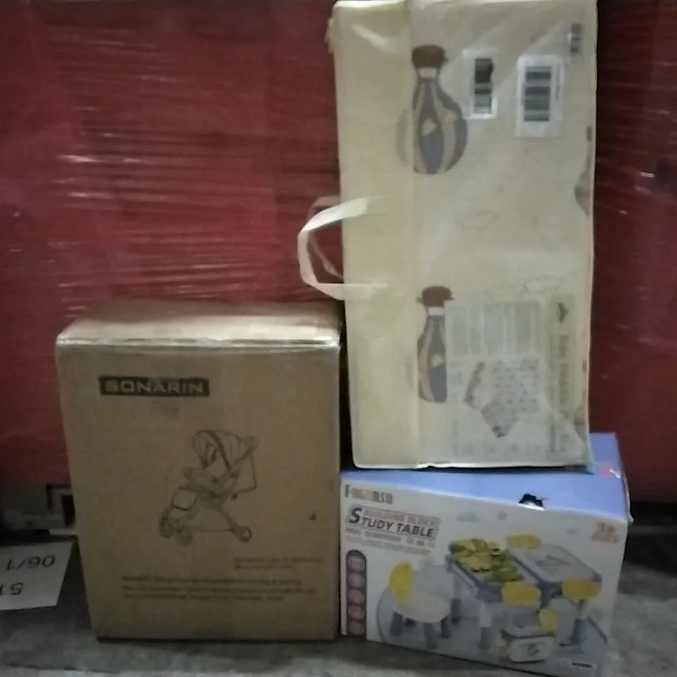 PALLET OF ASSORTED PRODUCTS AND HOUSEHOLD GOODS TO INCLUDE;BABY PRAM,FOLDABLE BABY MATT,STUDY TABLE FOR KIDS