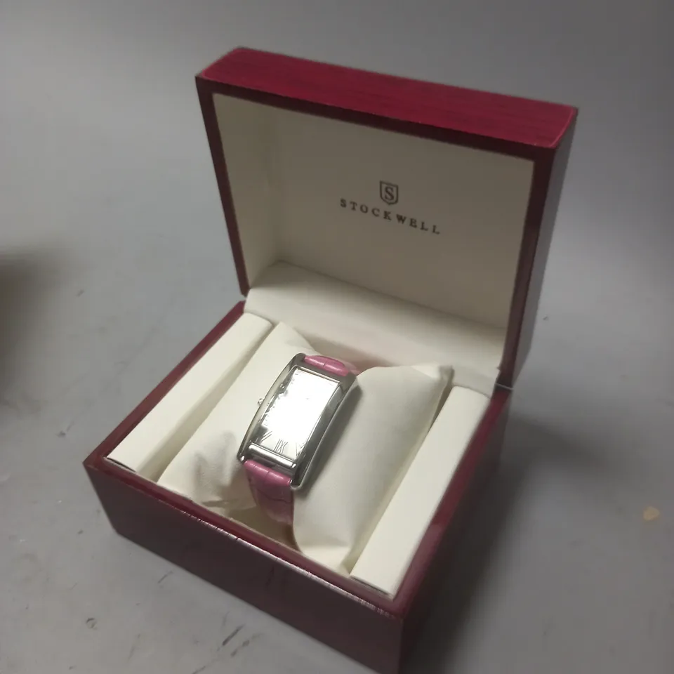 STOCKWELL SQUARE BODIED LADIES WATCH WITH TEXTURED DIAL AND PINK LEATHER STRAP