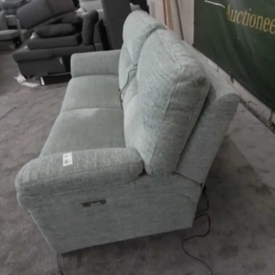 DESIGNER G PLAN MADE SEATTLE WAFFLE MIST FABRIC ELECTRIC RECLINING THREE SEATER SOFA