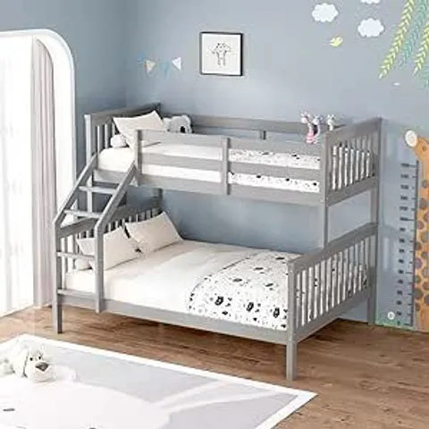 BOXED NOAH GREY WOODEN TRIPLE SLEEPER BUNK BED - SINGLE & DOUBLE (2 BOXES)