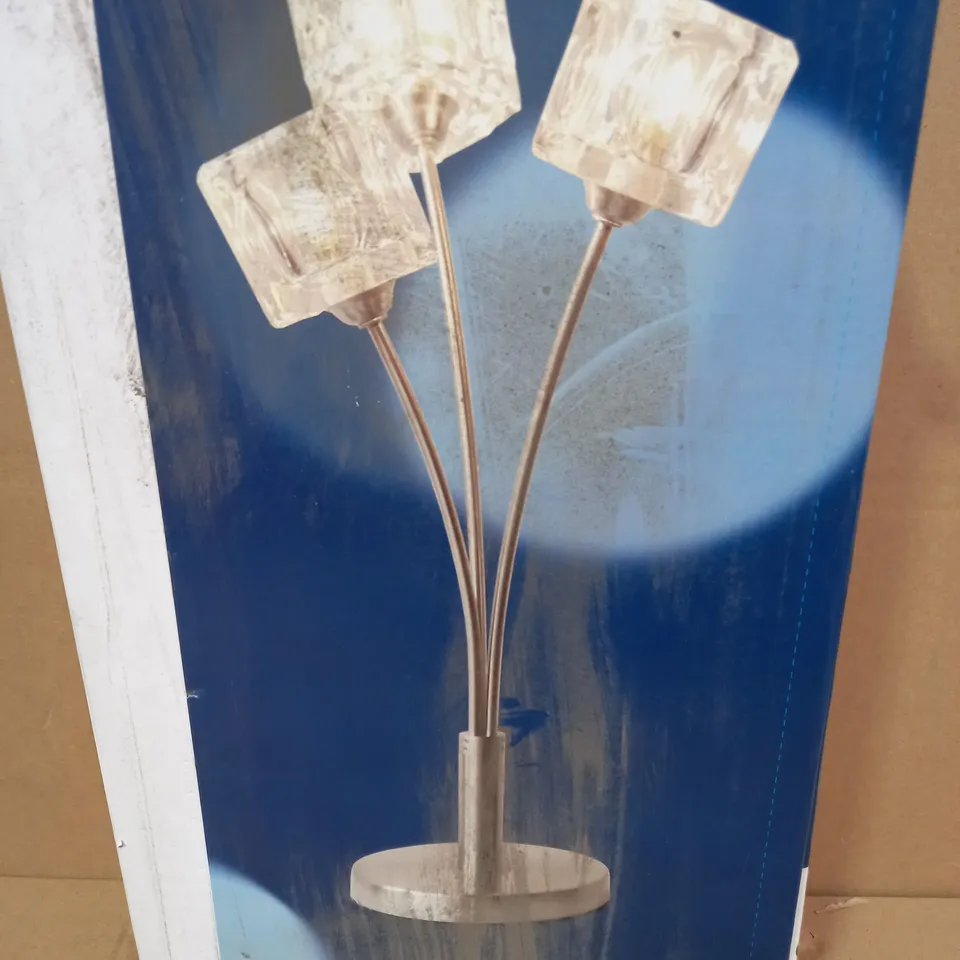 PAGAZZI ICE CUBE 3 LIGHT SATIN CHROME FINISH CLEAR GLASS SHADE TABLE LAMP 