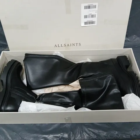 BOXED PAIR OF ALL SAINTS KNEE HIGH BOOTS BLACK UK 5