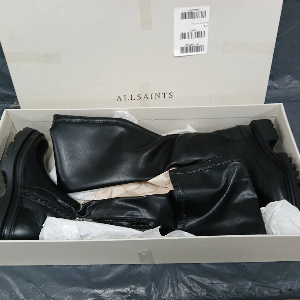 BOXED PAIR OF ALL SAINTS KNEE HIGH BOOTS BLACK UK 5