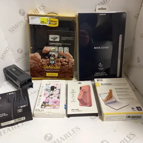 APPROXIMATELY 40 ASSORTED HOUSEHOLD & ELECTRICAL PRODUCTS TO INCLUDE OTTER PROTECTIVE CASE, PHONE CASES, CHARGING CABLES ETC