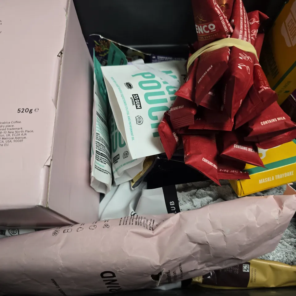 APPROXIMATELY 14 ASSORTED FOOD ITEMS TO INCLUDE - MALTED MILK , WIGHT SALT , MIGHTY CHEWING GUM ETC