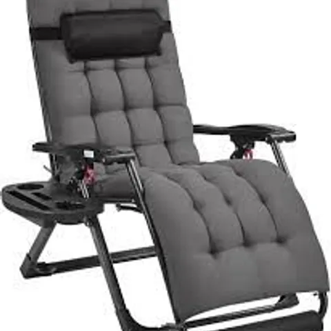 BOXED YAHEETECH 26" ZERO GRAVITY CHAIR ADJUSTABLE, WITH REMOVABLE CUSHION, BLACK | FOLDING RECLINING LOUNGE RECLINER WITH REMOVABLE HEADREST & SIDE CUP HOLDER TRAY