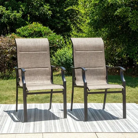 BOXED PHI VILLA PADDED TEXTILENE PATIO OUTDOOR DINING CHAIRS, SET OF 2