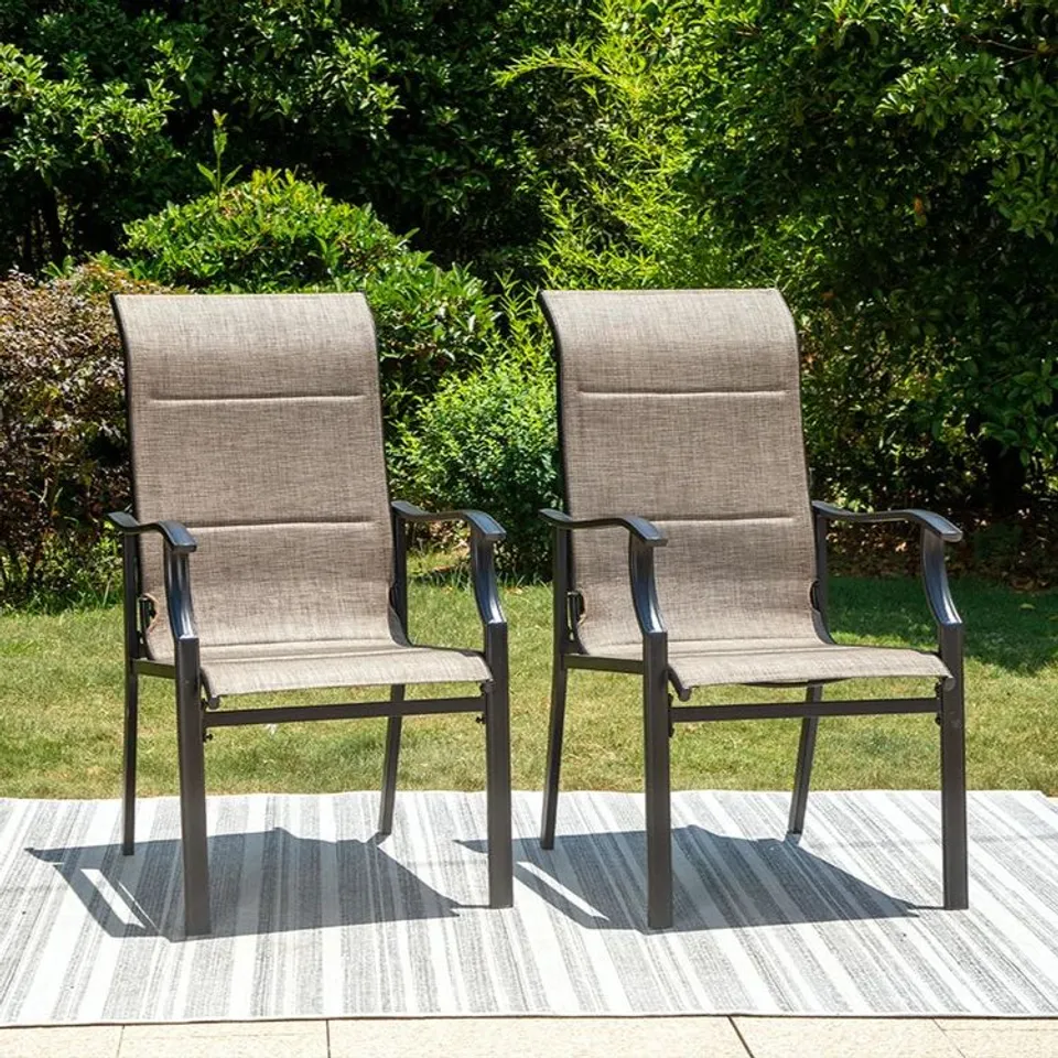 BOXED PHI VILLA PADDED TEXTILENE PATIO OUTDOOR DINING CHAIRS, SET OF 2