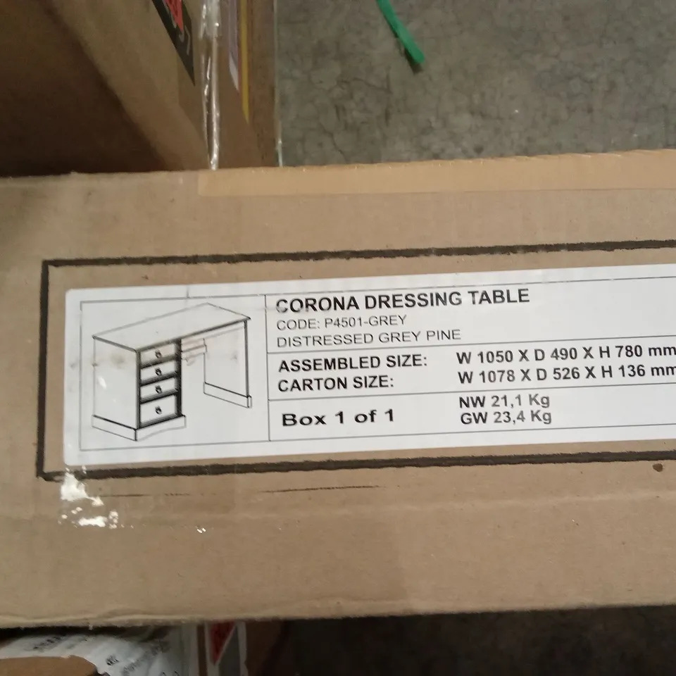 BOXED CORONA DRESSING TABLE - DISTRESSED GREY PINE (1 BOX)