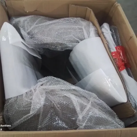 A BOXED PAIR OF GREY FAUX LEATHER UPHOLSTERED SIDE CHAIRS