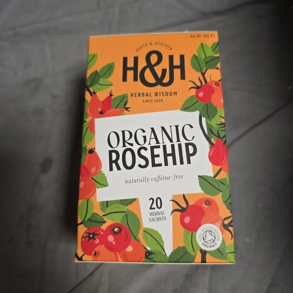 BOX OF 6 H&H HERBAL WISDOM ORGANIC ROSEHIP HERBAL TEA - 20 SACHETS PER BOX