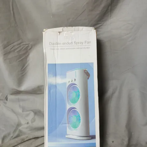 TWO FANS: BOXED DOUBLE-ENDED SPRAY FAN AND DUAL-FAN TOWER FAN WITH REMOTE