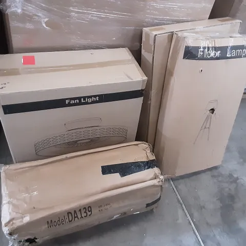 LARGE PALLET OF ASSORTED HOMEWARE ITEMS TO INCLUDE fan light, wire mesh netting, floor lamps etc