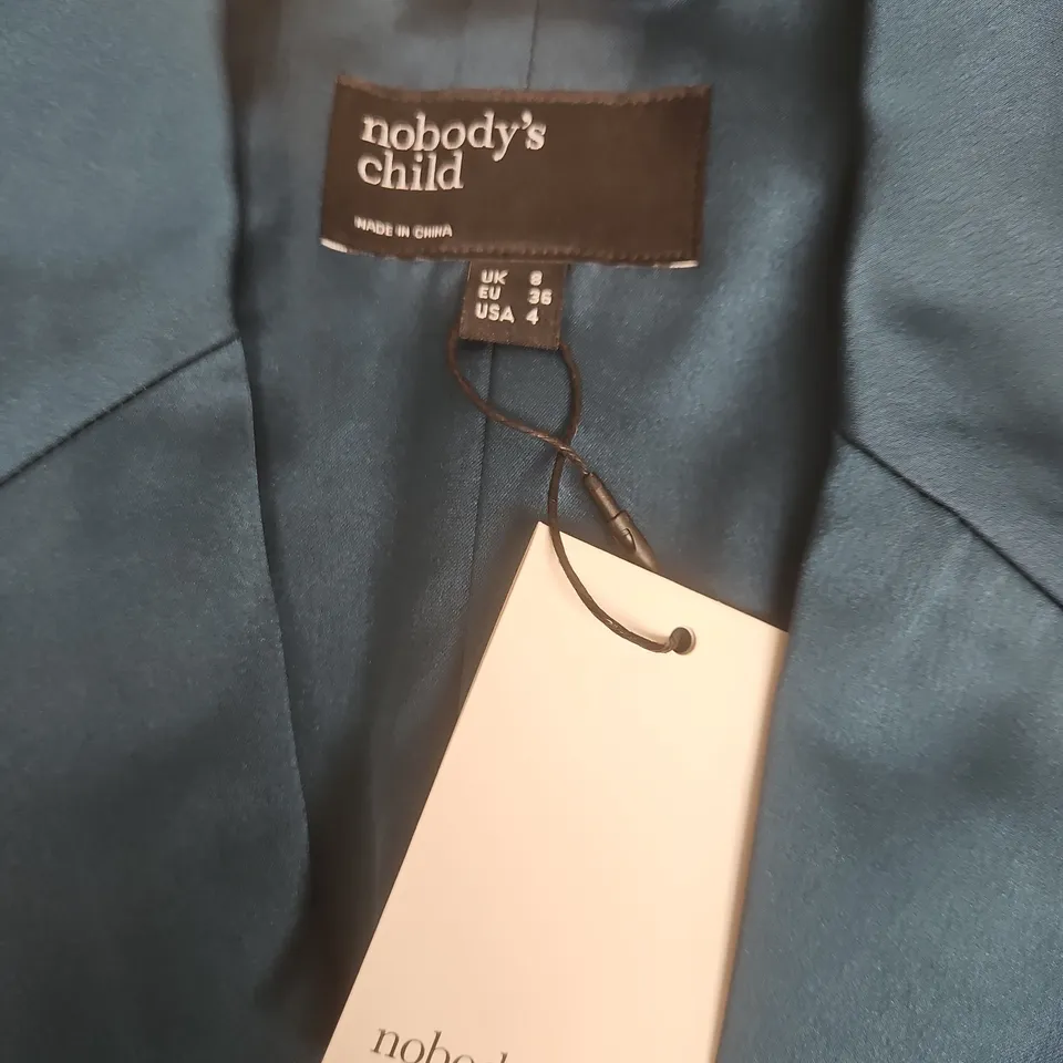 NOBODY'S CHILD TEAL SATIN SLEEVELESS BLAZER – UK 8 (EU 36)