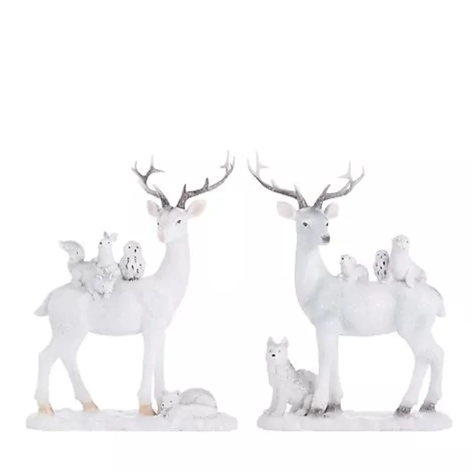 FESTIVE SET OF 2 ENCHANTED REINDEER WITH ANIMALS