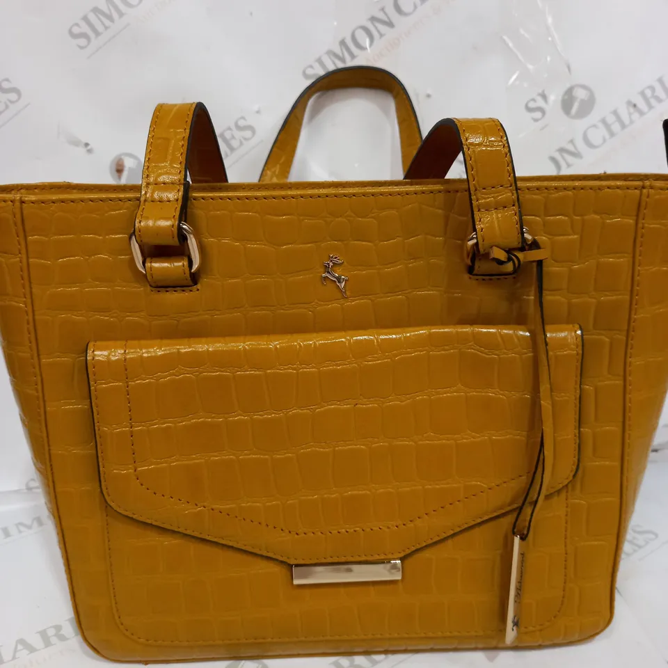 ASHWOOD CROCODILE PRINT CROSS BODY BAG MUSTARD