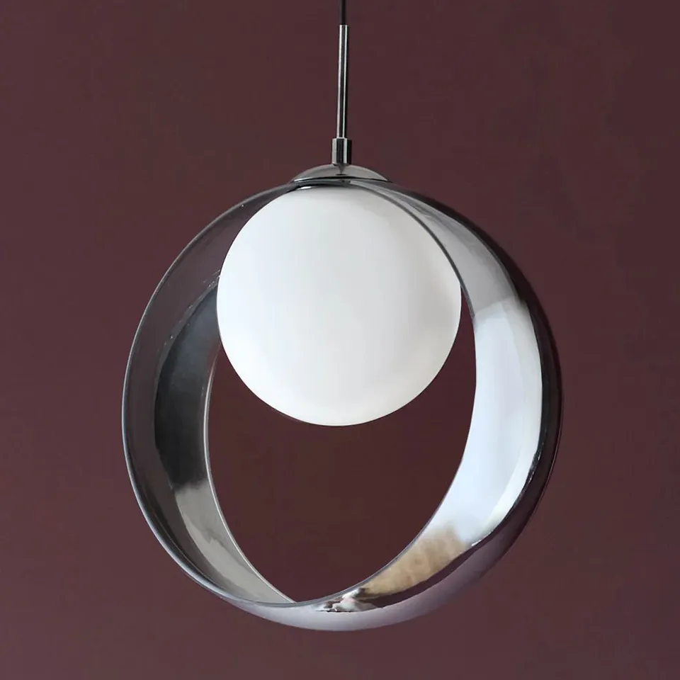 BOXED DANETTI CHLOE SILVER CHROME GLASS LED SINGLE DROP ADJUSTABLE PENDANT LIGHT