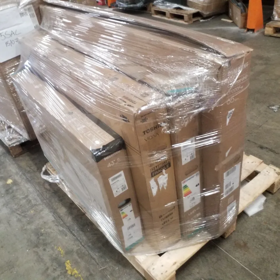 PALLET OF FIVE ASSORTED WAREHOUSE DAMAGED TV'S TO INCLUDE;