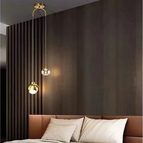 2 - LIGHT SPHERE CHANDELIER CEILING LIGHT WITH CRYSTAL/GLASS ACCENTS HEIGHT ADJUSTABLE