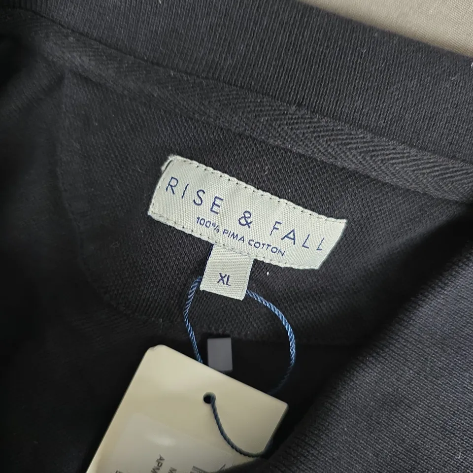 RISE & FALL MEN’S POLO SHIRT – BLACK PIQUÉ, 100% PIMA COTTON, XL