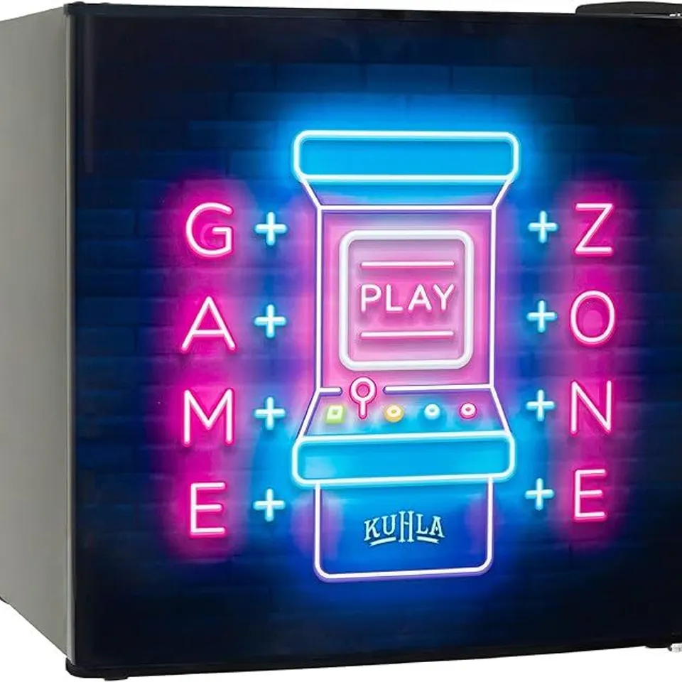 BOXED TABLE TOP MINI FRIDGE WITH ICE BOX 45 LITRE ADJUSTABLE THERMOSTAT, DOOR RACKS & REMOVABLE SHELF, SMALL DRINKS FRIDGE GAMER DESIGN BLACK KTTF0E6B-1019