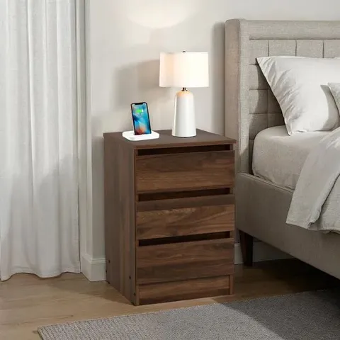 BOXED WALKER 3 DRAWER BEDSIDE WALNUT