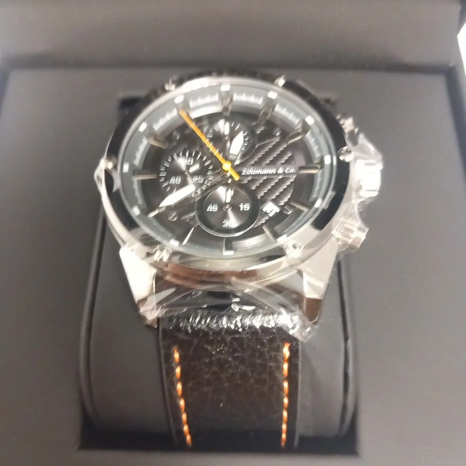 MEN’S ZIHLMANN & CO CHRONOGRAPH WATCH – MODEL ZC60 - BLACK DIAL WITH SUB DIALS – 3ATM WATER RESISTANT – GENUINE LEATHER STRAP 