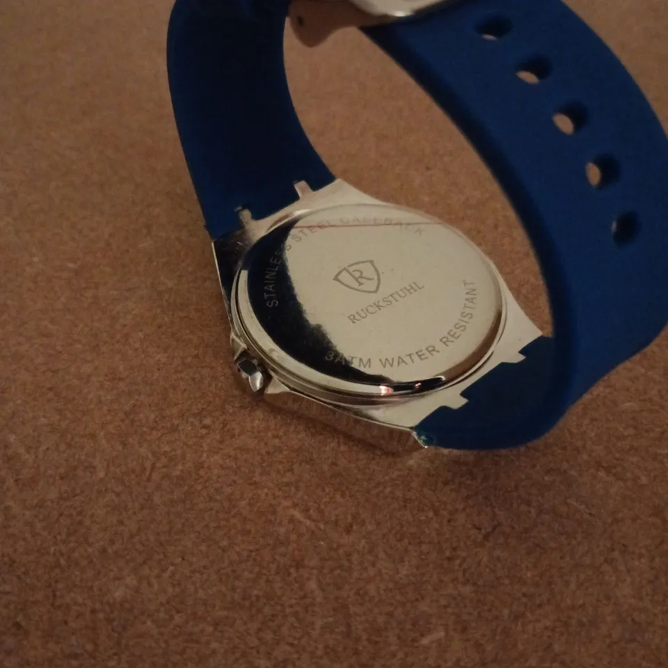 RUCKSTUHL SILVER COLOUR WRISTWATCH WITH NAVY RUBBER STRAP