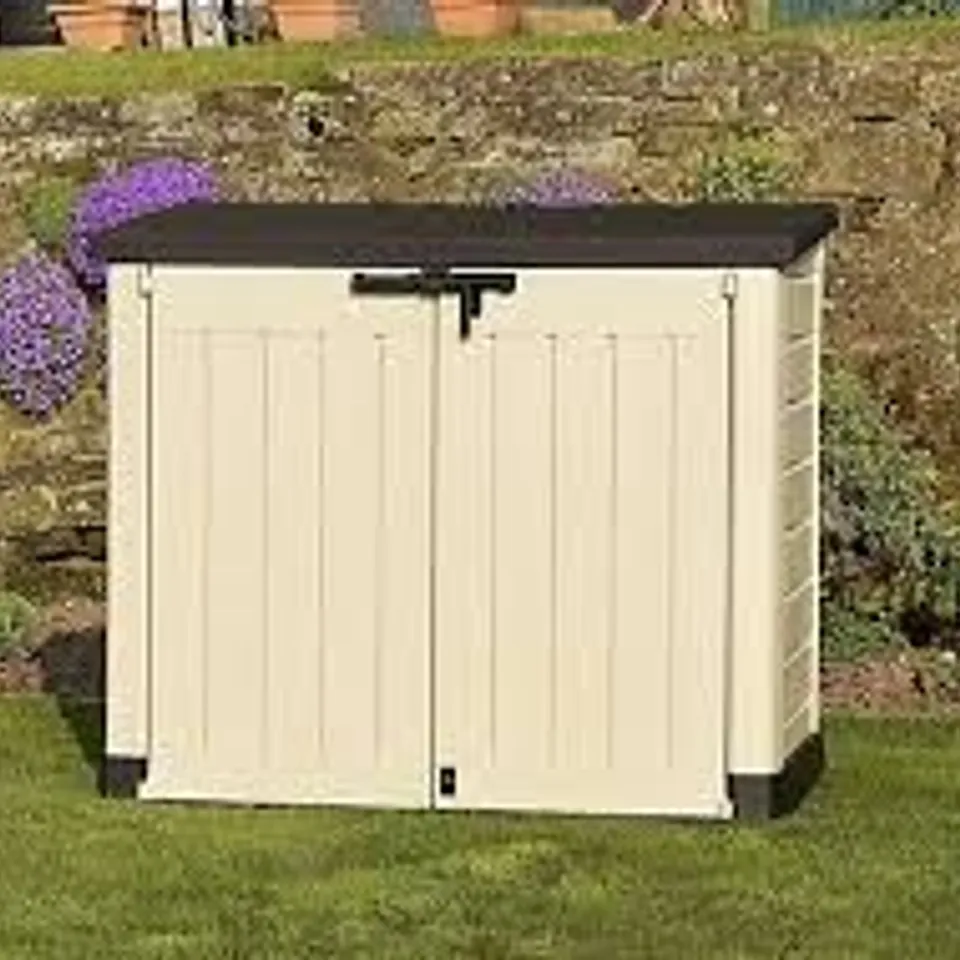 BOXED KETER STORE IT OUT MAX 1200L POLYPROPYLENE GARDEN STORAGE - BROWN/BEIGE (1 BOX)