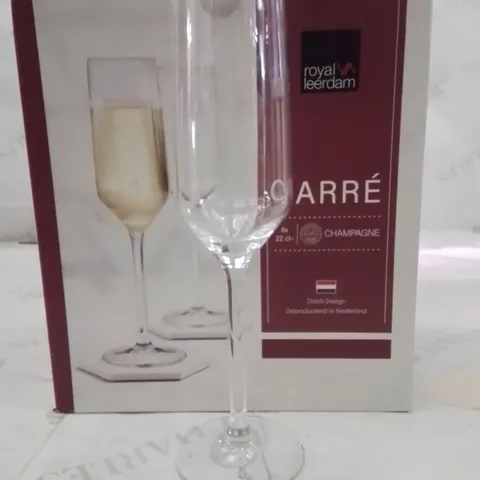 BOXED ROYAL LEERDAM CHAMPAGNE GLASSES APPROXIMATELY 6