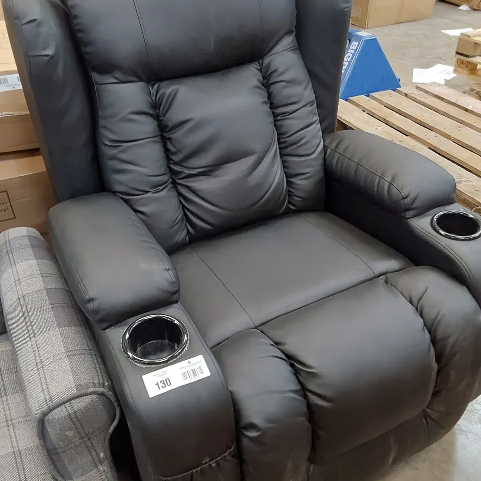 DESIGNER POWER RECLINING EASY CHAIR BLACK LEATHER 