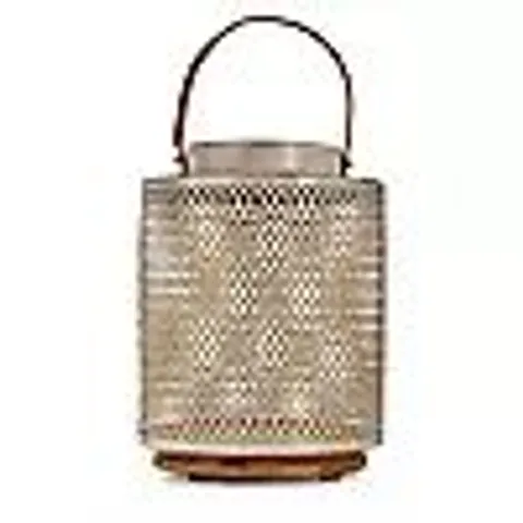 ADOBE SOLAR METAL LANTERN LEATHER HANDLE WITH BAMBOO BASE WHITE