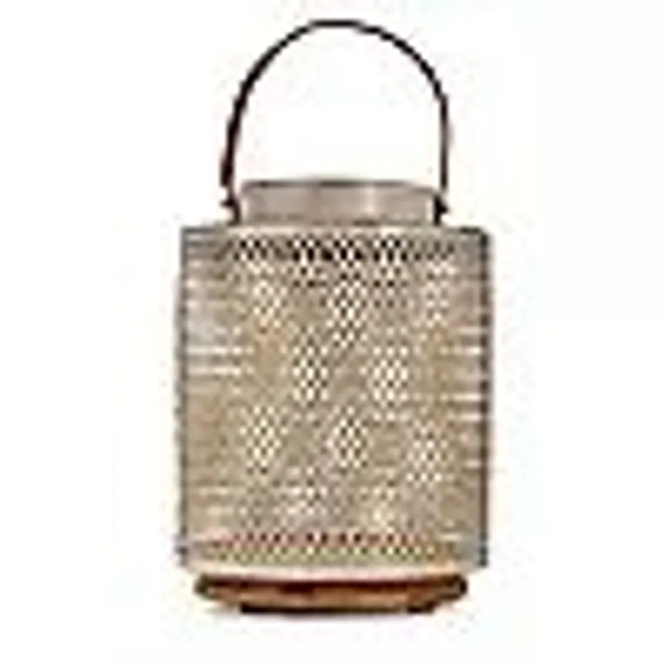 ADOBE SOLAR METAL LANTERN LEATHER HANDLE WITH BAMBOO BASE WHITE