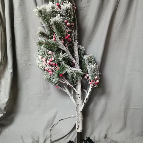 BOXED 150 CM LIT FLOCKED BERRY & PINE CHRISTMAS TREE WITH BASE AND PLUG