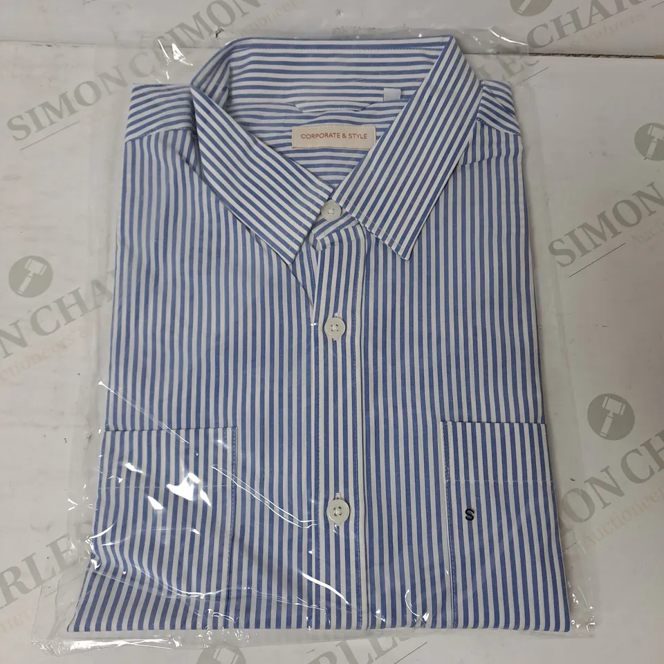 SEALED SET OF 7 BRAND NEW CORPORATIVE STYLE BLUE & WHITE STRIPE WOMENS SHIRT- S