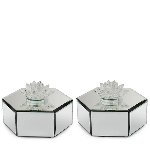 JM BY JULIEN MACDONALD SET OF 2 CRYSTAL LOTUS FLOWER MIRROR TRINKET BOX 