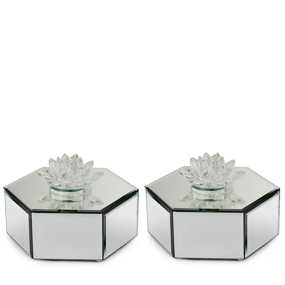 JM BY JULIEN MACDONALD SET OF 2 CRYSTAL LOTUS FLOWER MIRROR TRINKET BOX 