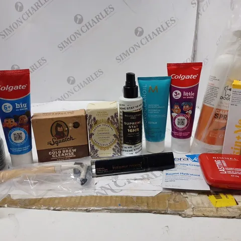 LOT OF BEAUTY PRODUCTS TO INCLUDE MENS NATURAL SOAP, COLGATE KIDS TOOTHPASTE, ETC
